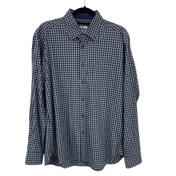 Jos. A. Bank Stretch Tailored Fit Long Sleeve Button Down Blue Plaid Mens Large - Picture 1 of 5